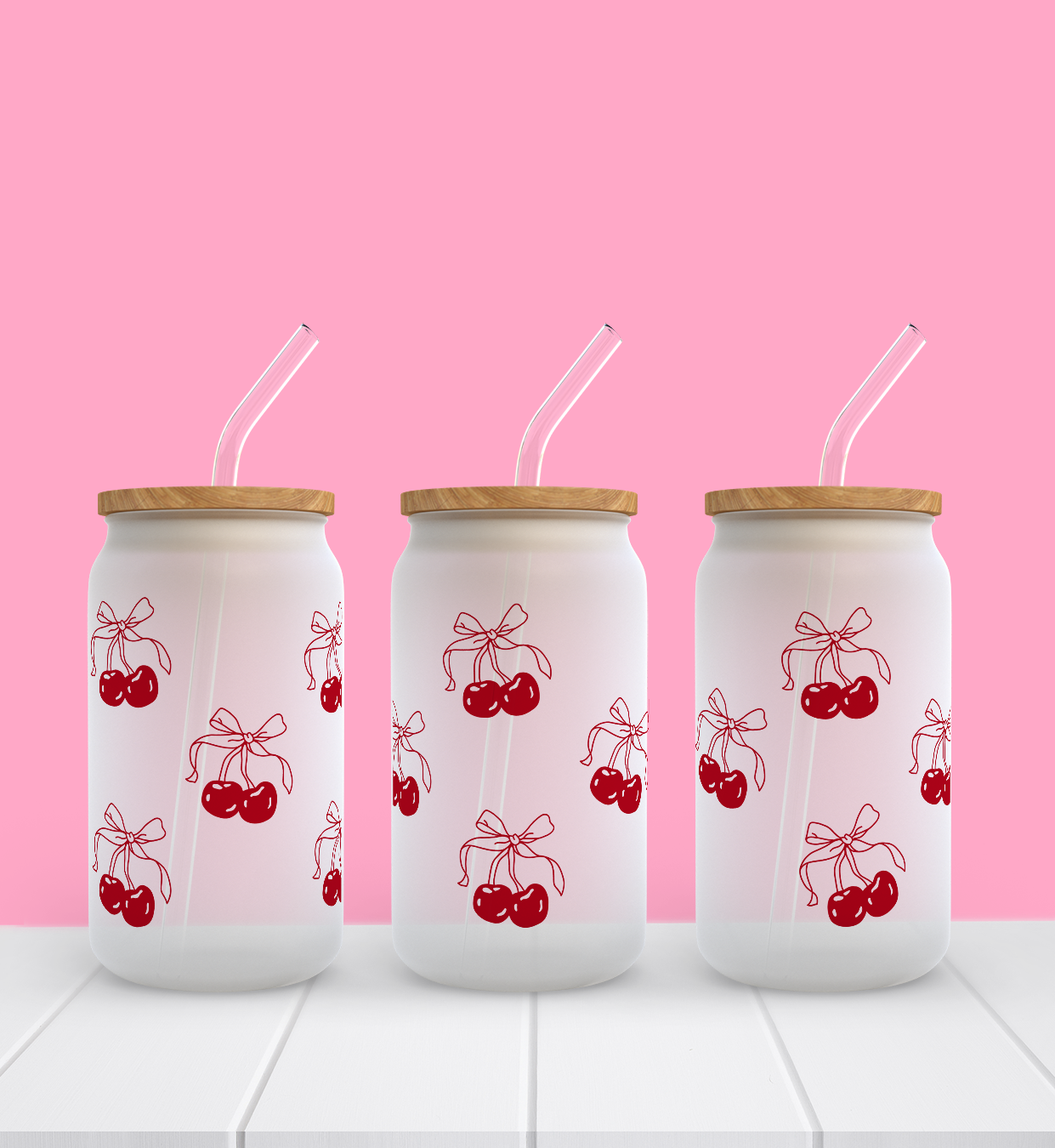 Cherry Bow | Frosted Glass Can Cup
