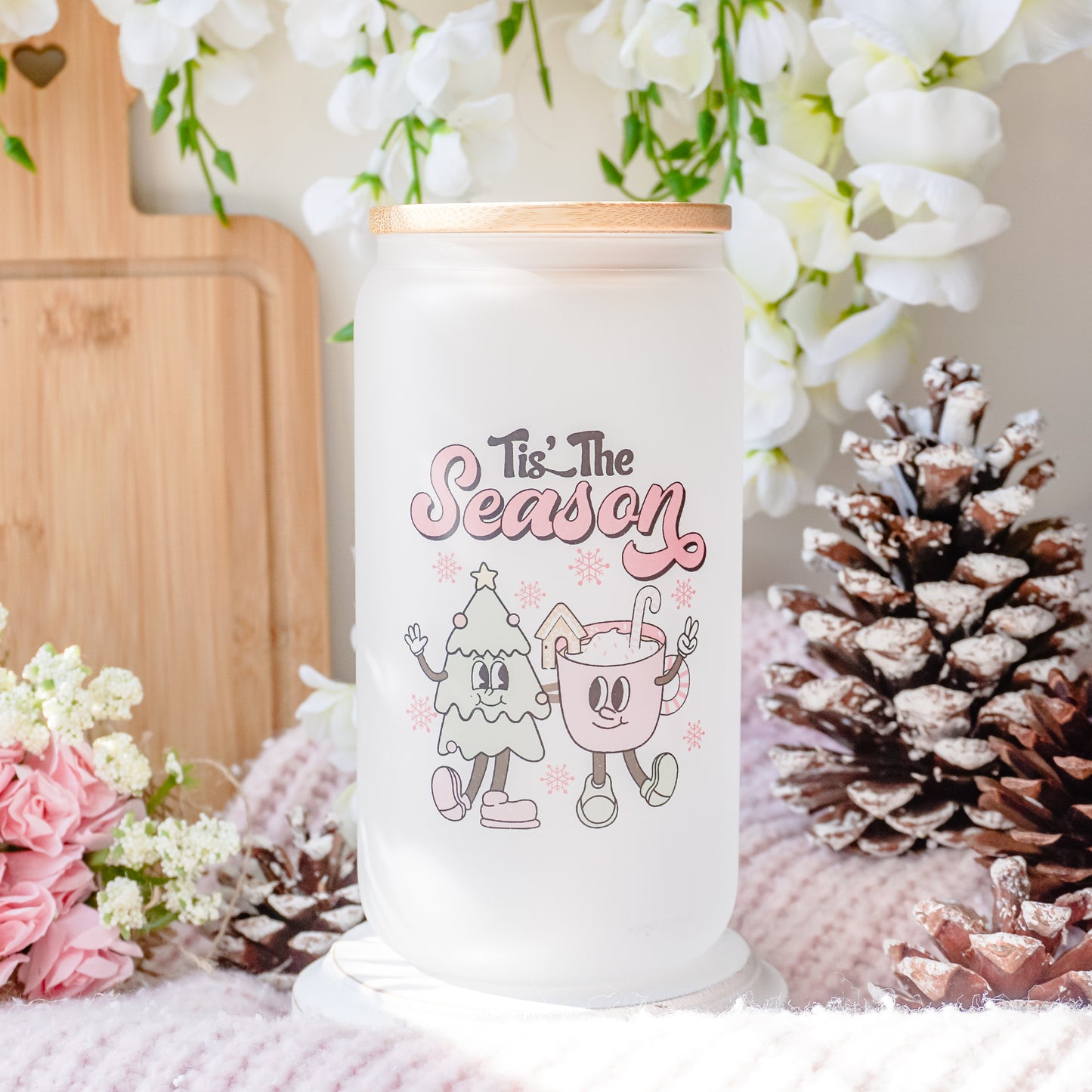 Tis' the Season | Frosted Glass Can Cup