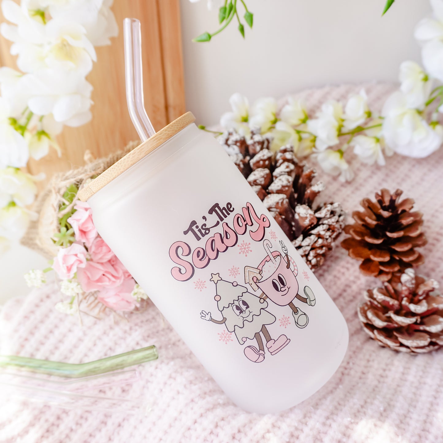 Tis' the Season | Frosted Glass Can Cup