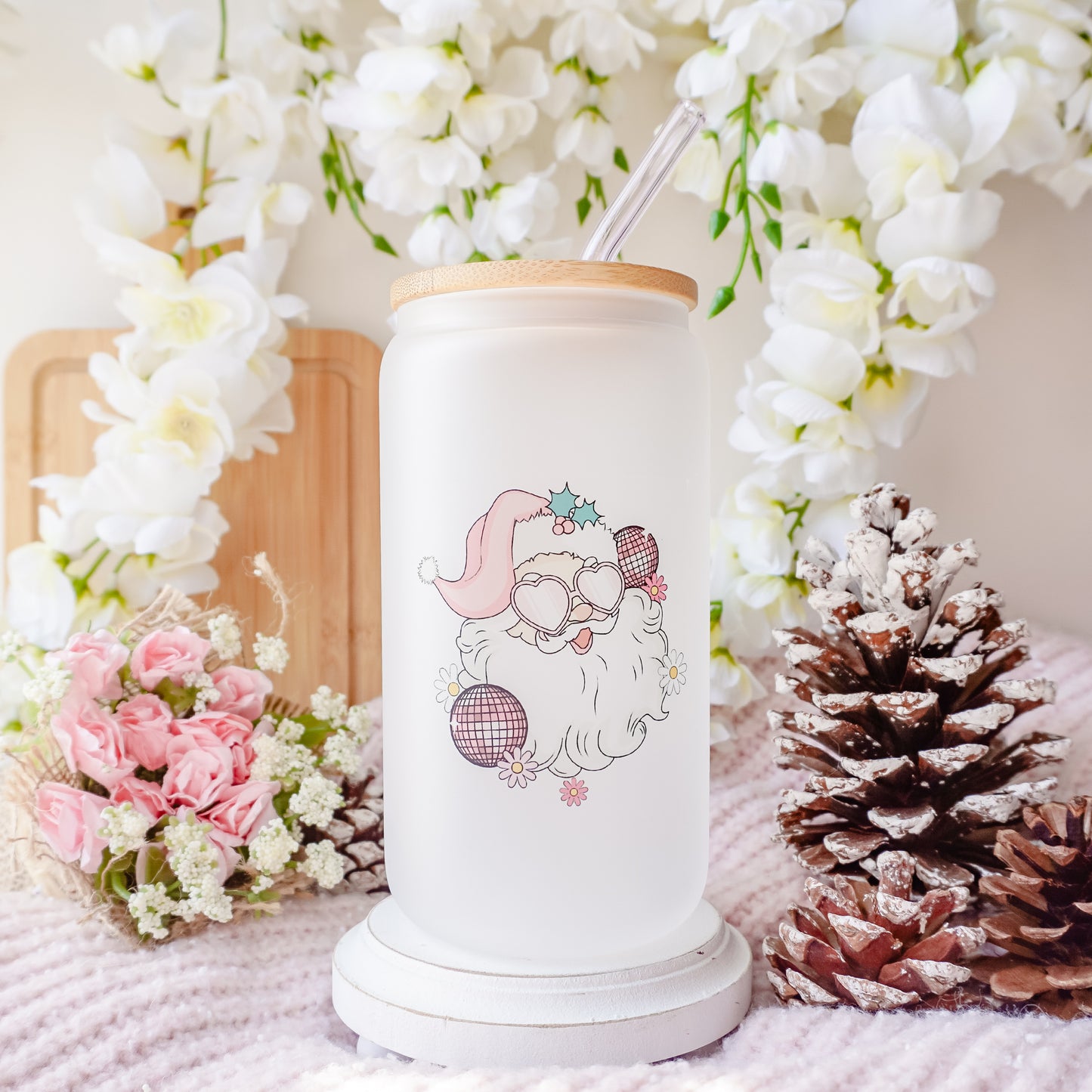 Retro Santa Claus | Frosted Glass Can Cup