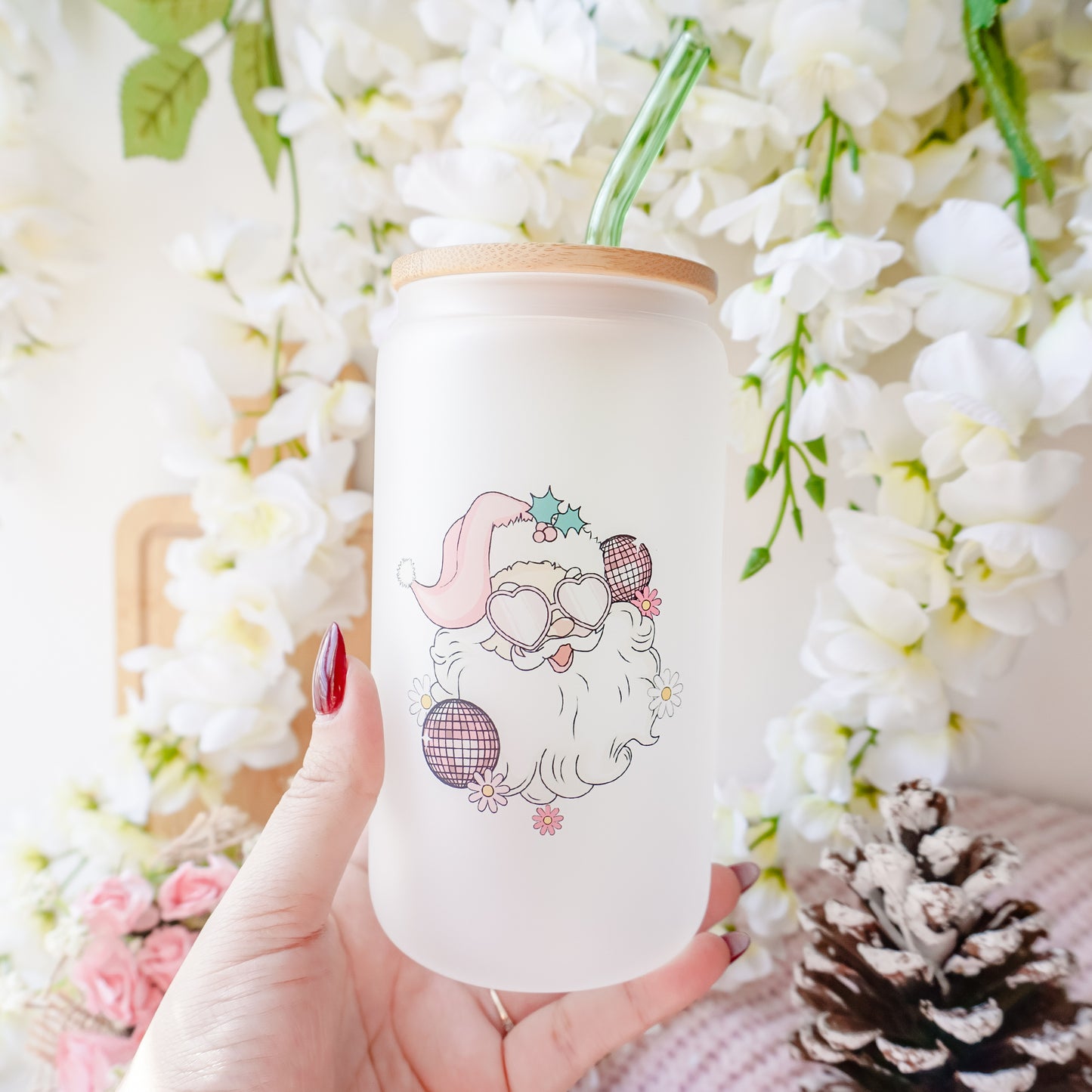 Retro Santa Claus | Frosted Glass Can Cup