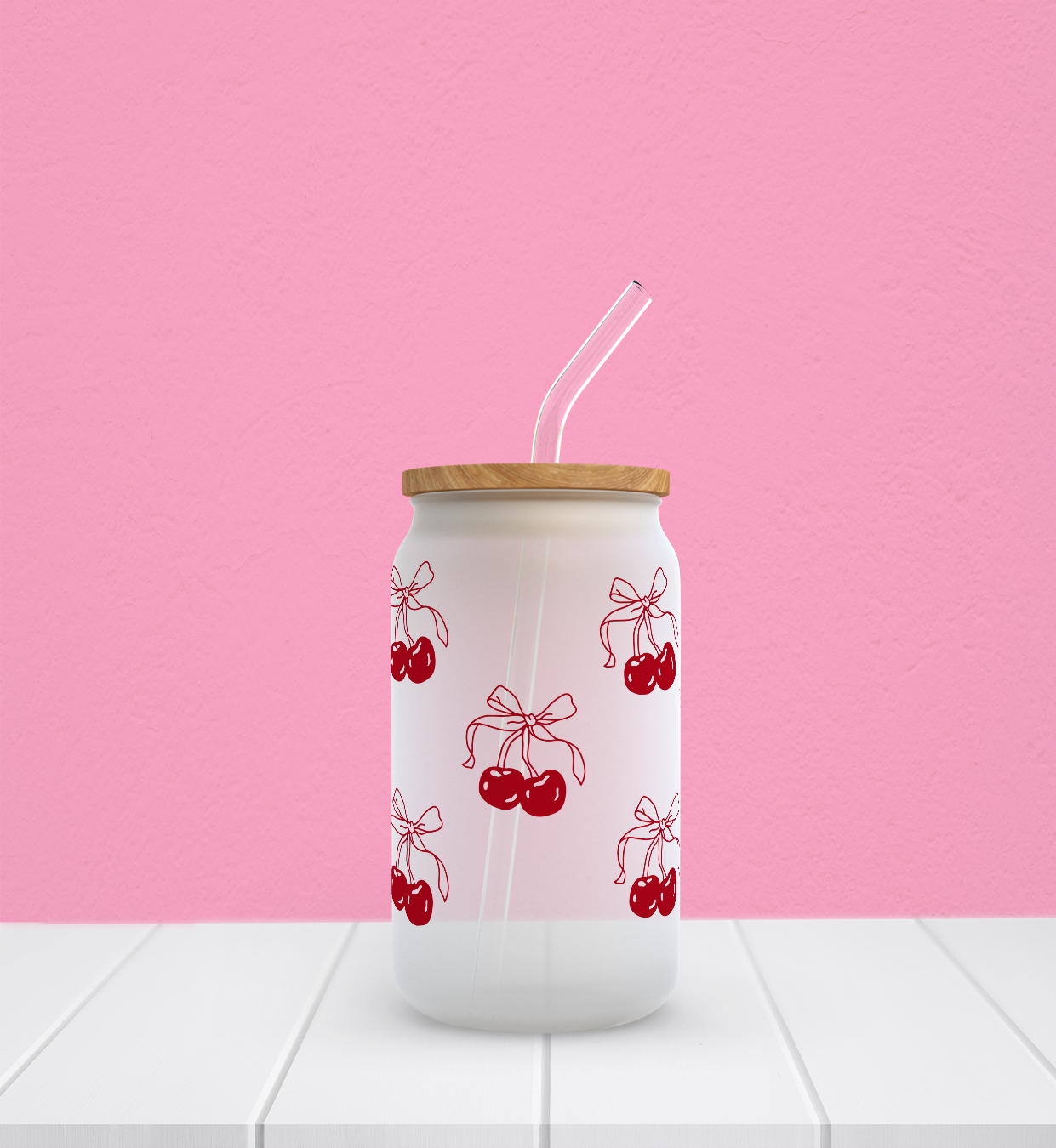 Cherry Bow | Frosted Glass Can Cup