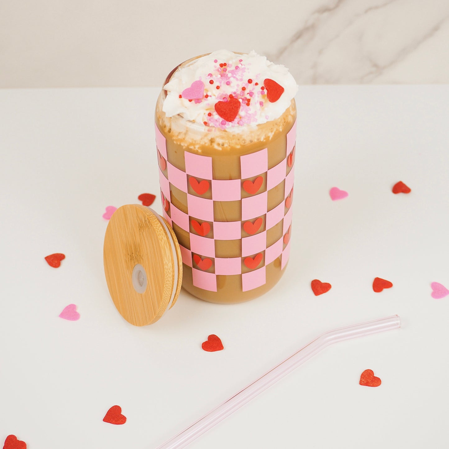 Checkered Hearts | Glass Cup