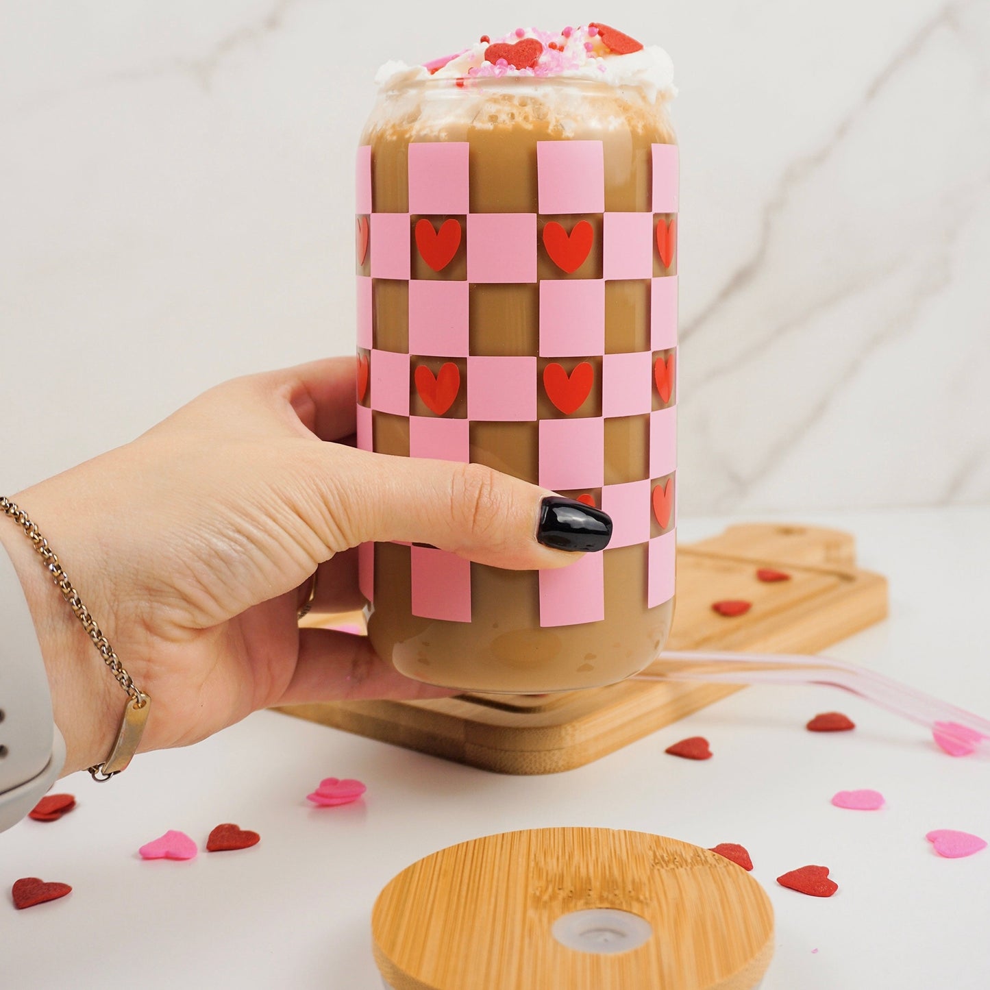 Checkered Hearts | Glass Cup