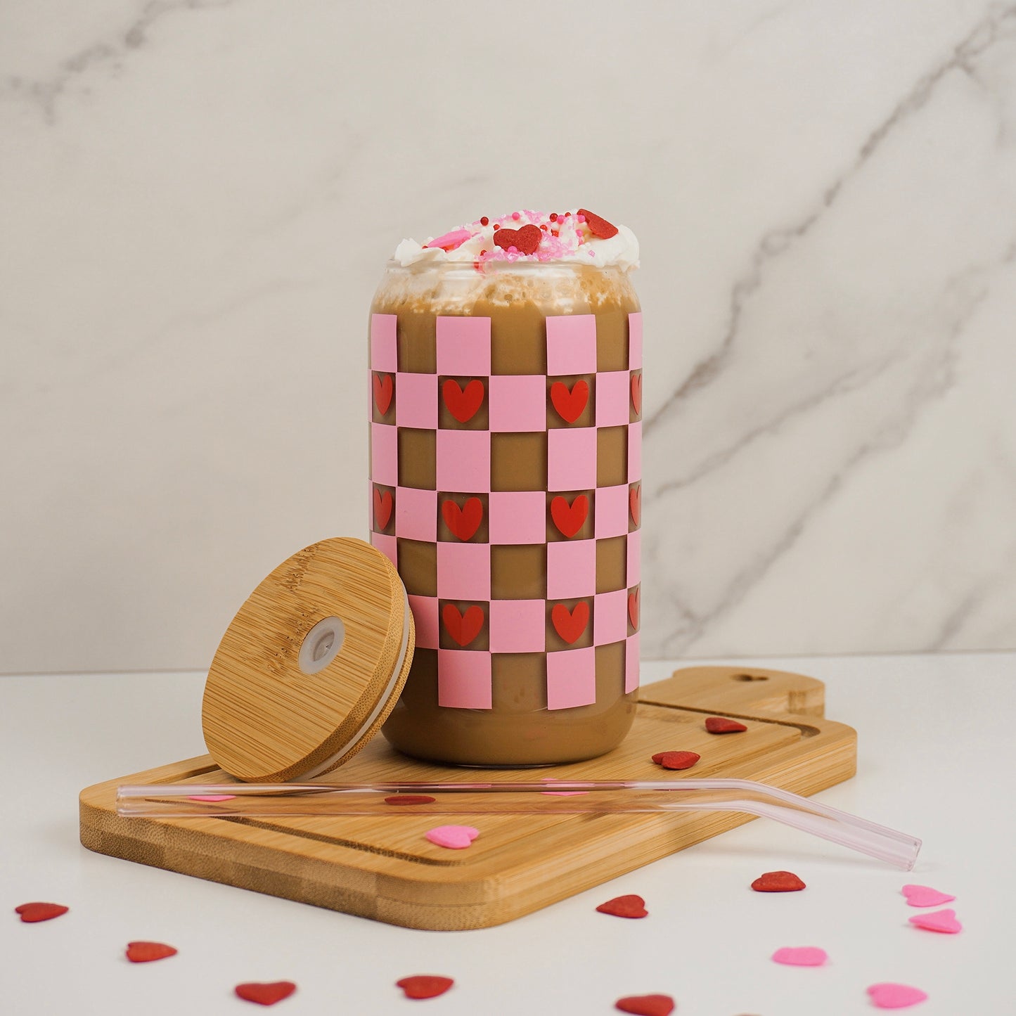 Checkered Hearts | Glass Cup