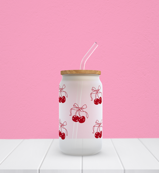Cherry Bow | Frosted Glass Can Cup