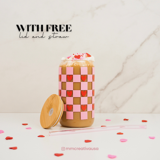 Checkered Hearts | Glass Cup